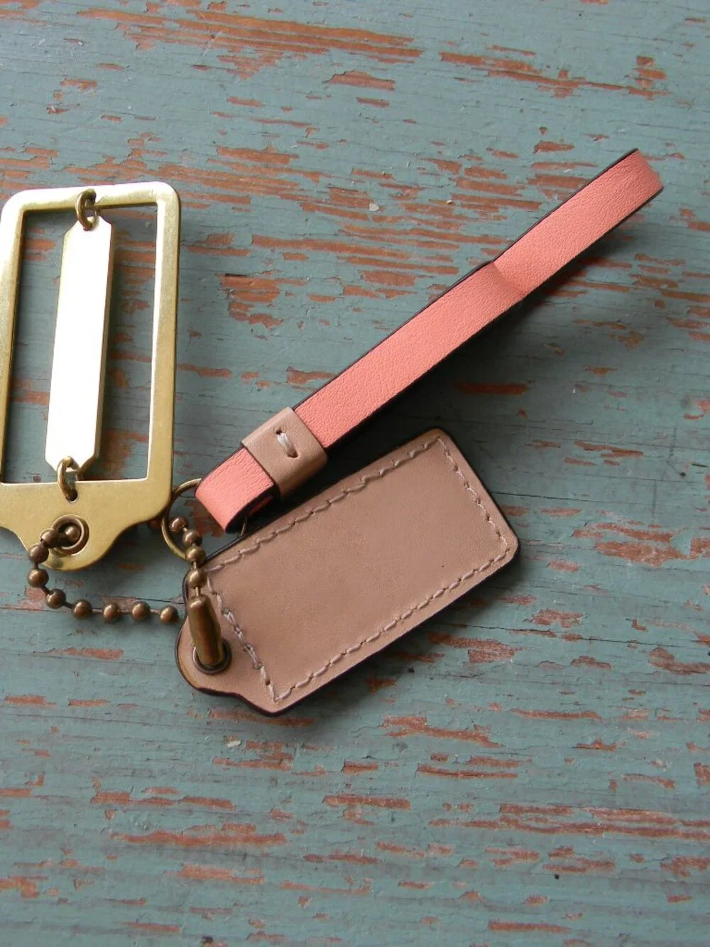 COACH PEACH/NUDE/GOLD 3 PC LOGO CHARM FOB KEYCHAIN REPLACEMENT HANG TAG